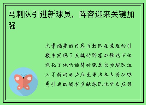 马刺队引进新球员，阵容迎来关键加强
